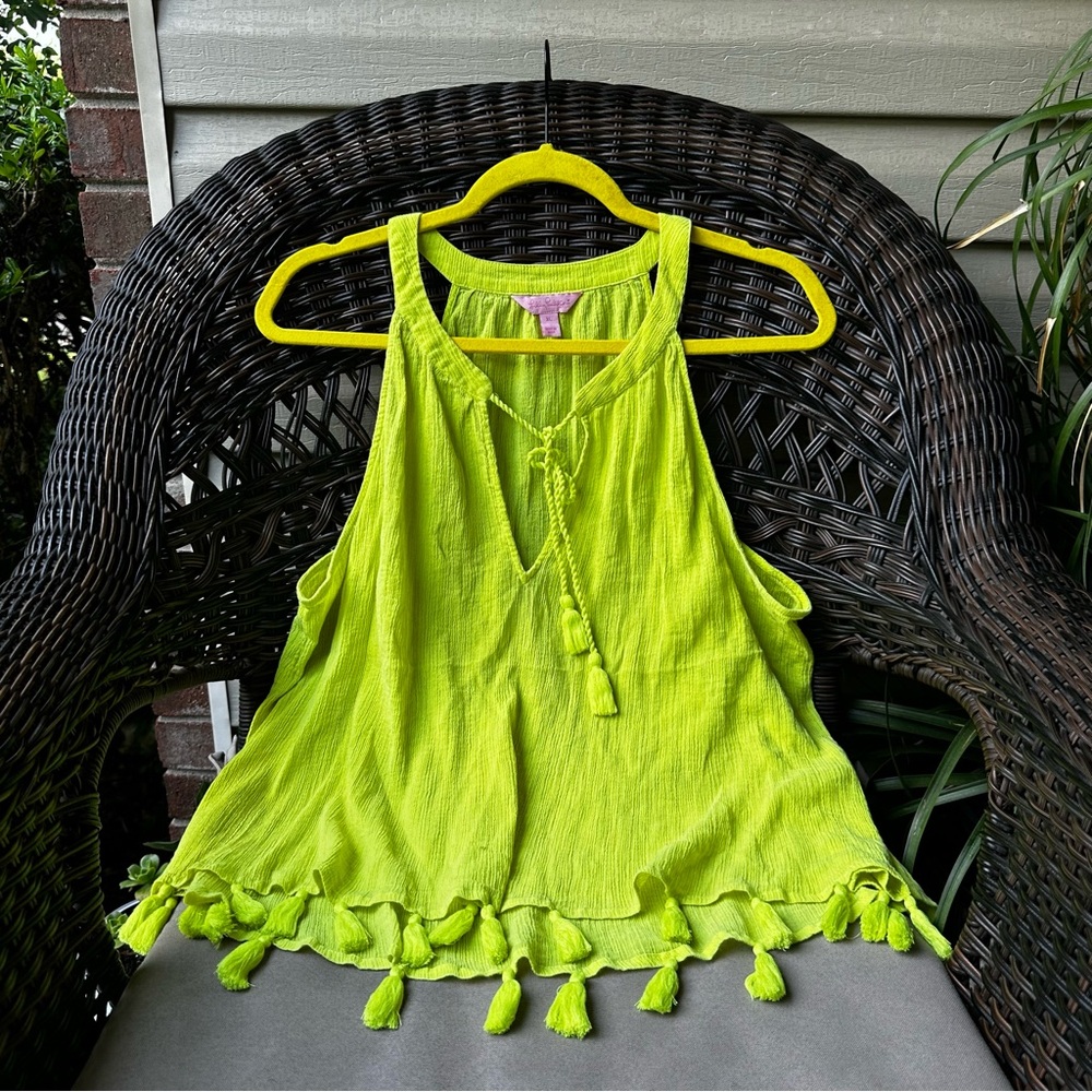 Lilly Pulitzer Neon Yellow Green Tassel Tank Top